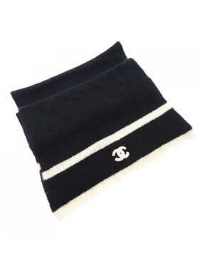 Chanel Scarf Silk Cashmere Black White